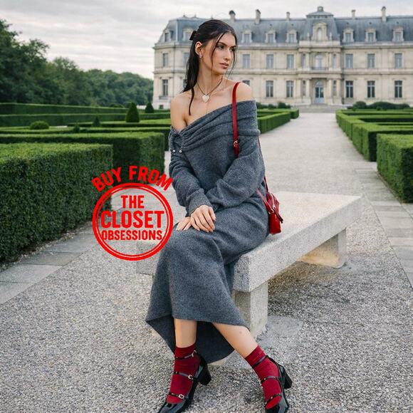 ZARA Off-the-Shoulder Knit Midi Dress NWT Gray Size S and M - Picture 4 of 16